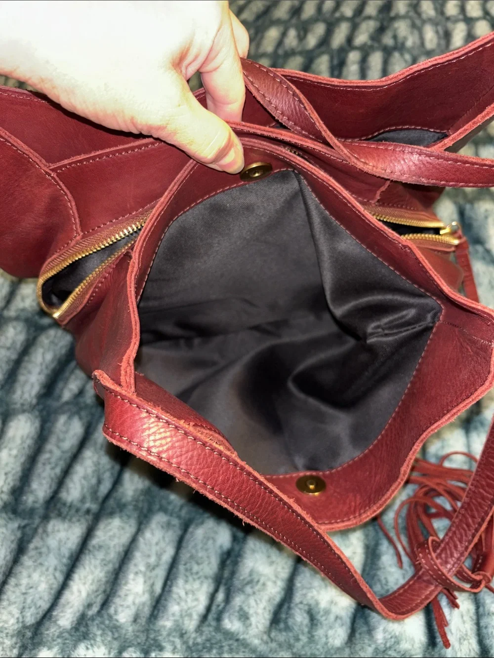 Margot New York Burgundy Genuine Leather Hobo Shoulder Bag with Tassel